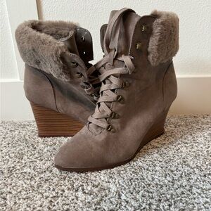 Bamboo Women's Faux Fur Lined Wedge Boots - Brown